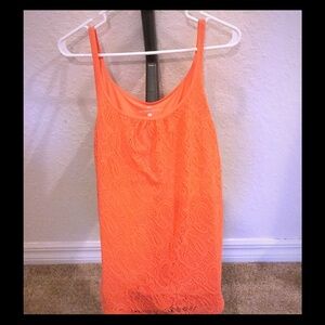 NY & Company Tank Top Womens Small Orange Crochet Lace Sleeveless Summer‎ Beach